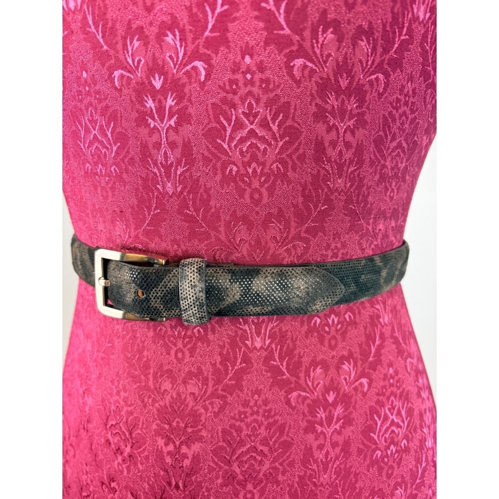 Python Print Pig Split Leather Skinny Belt Gray B… - image 5